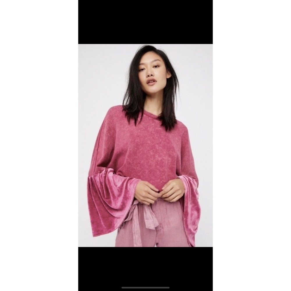 Free People Glorious Bell Velvet Sleeves Pullover Sweatshirt Oversized size Med